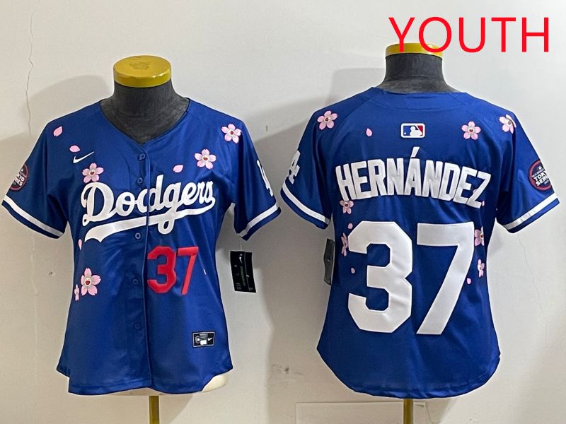 Youth Los Angeles Dodgers #37 Hernandez Blue Sakura Edition 2025 Nike MLB Jersey style 2->youth mlb jersey->Youth Jersey